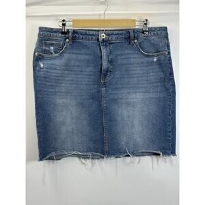 Style & Co Denim Skirt Women’s 16 Stretch Jean Skirt Raw Hem Distressed Midi